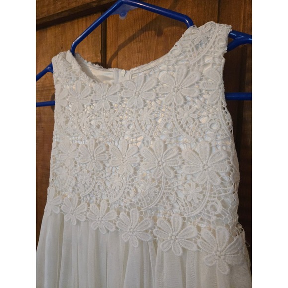 POPATU Girls Ivory Floral Lace Tulle Flower Girl Party Dress Size 8 White - Picture 2 of 8